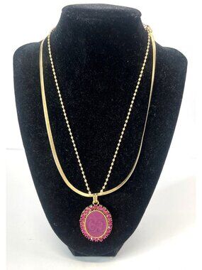 Red leather embossed pendant necklace